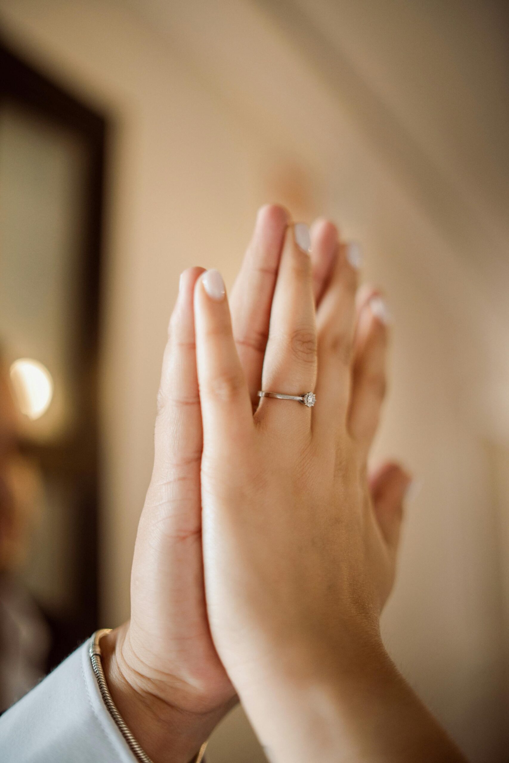 Romantic Engagement Ring Hands Touching